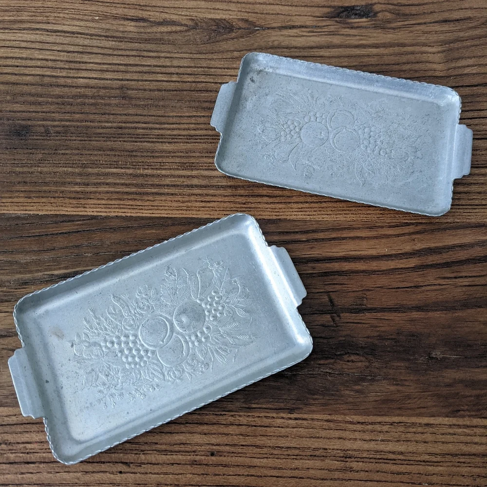 Mid Century Modern Hammered Aluminum Mini Trays Fruit Design